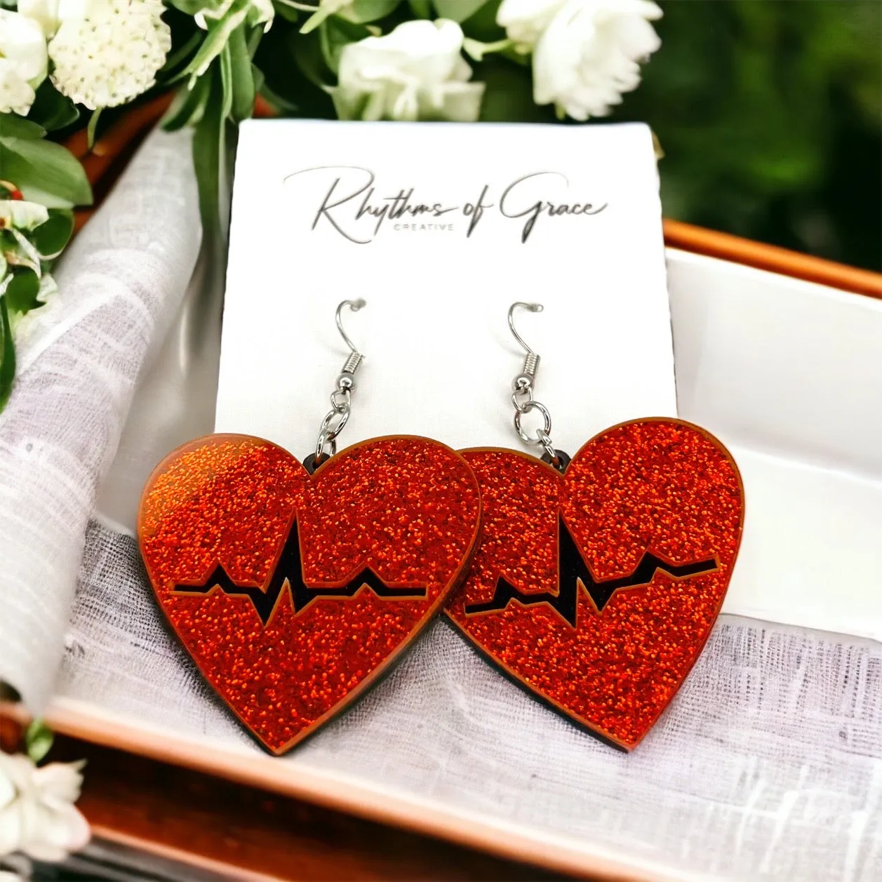 Heartbeat Earrings - Nurse Earrings, Cardiology Earrings, Cardiologist Gift, Heart Attack, CPR Instructor, Handmade Earrings