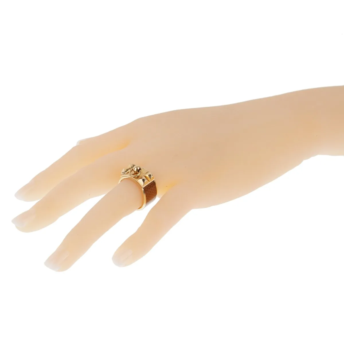 Hermes Collier De Chien Brown Enamel Gold Ring Sz 7