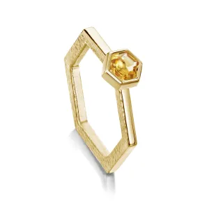Honeycomb Hexagon Ring with 5mm Citrine in 9ct Yellow Gold