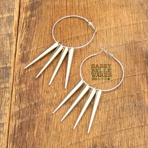 Hoops and Long Spikes Silver Earrings 2" Diameter