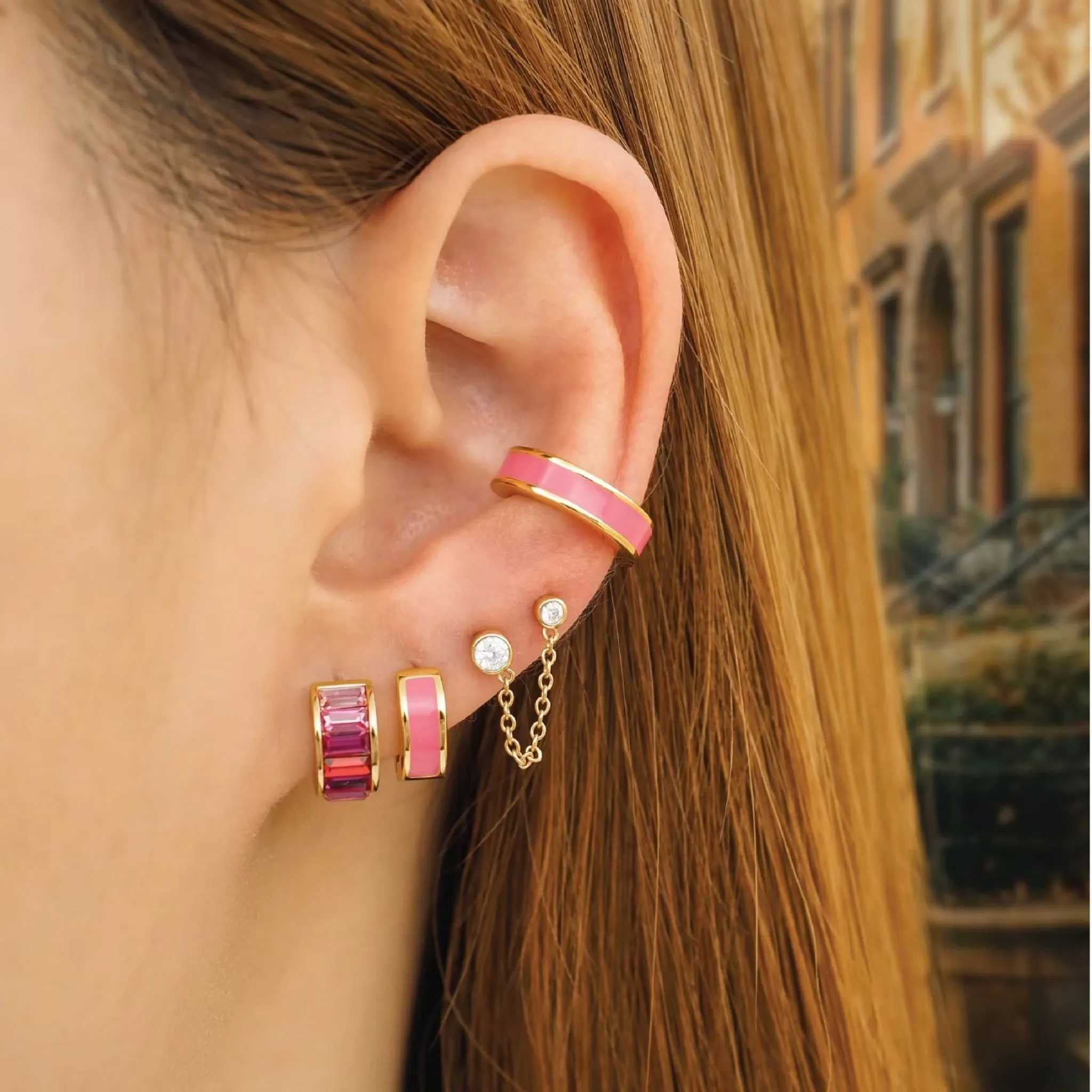 Hot Pink Huggie Hoop Earrings