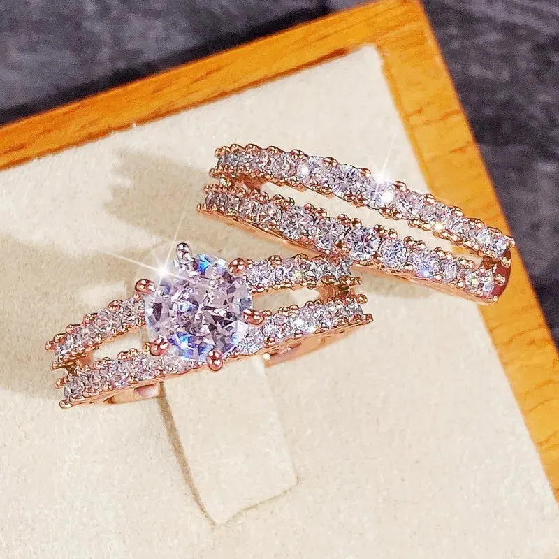 Huitan Hot Fashion Set Rings Women for Wedding Accessories Bling Bling CZ Stone Luxury Engagement Party Modern Female Jewelry