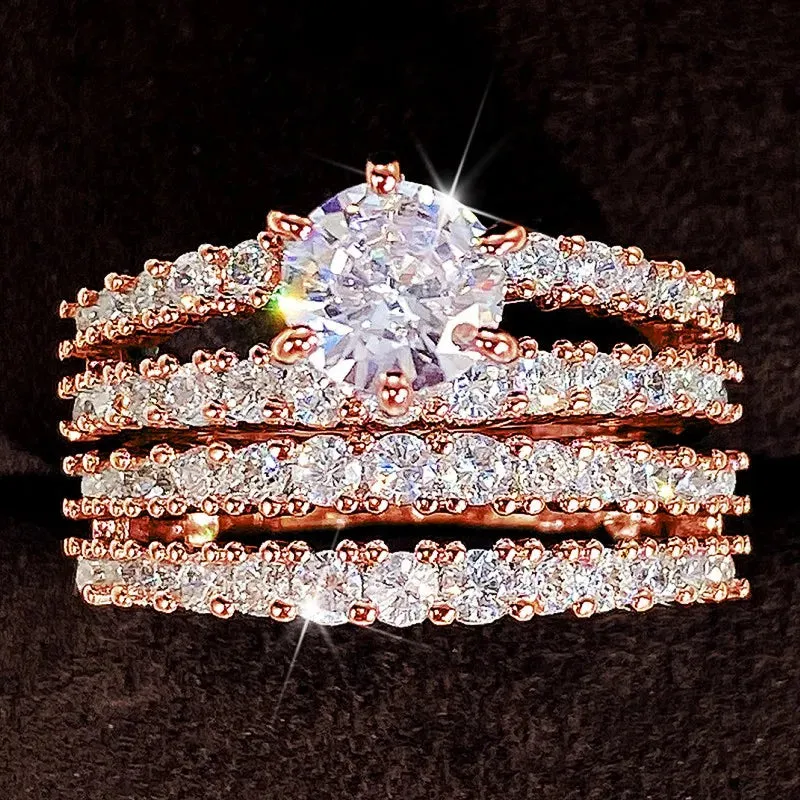 Huitan Hot Fashion Set Rings Women for Wedding Accessories Bling Bling CZ Stone Luxury Engagement Party Modern Female Jewelry