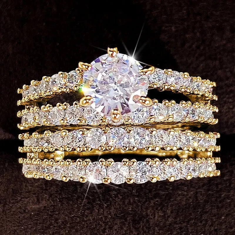 Huitan Hot Fashion Set Rings Women for Wedding Accessories Bling Bling CZ Stone Luxury Engagement Party Modern Female Jewelry