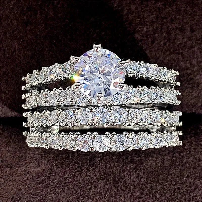 Huitan Hot Fashion Set Rings Women for Wedding Accessories Bling Bling CZ Stone Luxury Engagement Party Modern Female Jewelry