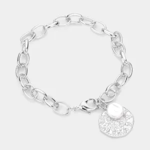 iLLASPARKZ Freshwater Pearl Irregular Metal Round Charm Bracelet
