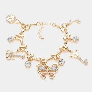 iLLASPARKZ Glass Stone Pointed Butterfly Key Lock Music Note Guitar Charm Bracelet