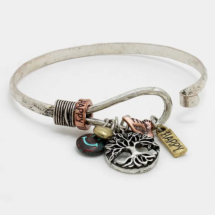 iLLASPARKZ "Happy" Metal Tree of Life Disc & Smiley Face Charm Bracelet