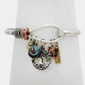 iLLASPARKZ "Happy" Metal Tree of Life Disc & Smiley Face Charm Bracelet