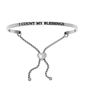 Intuitions Stainless Steel I COUNT MY BLESSINGS Diamond Accent Adjustable Bracelet