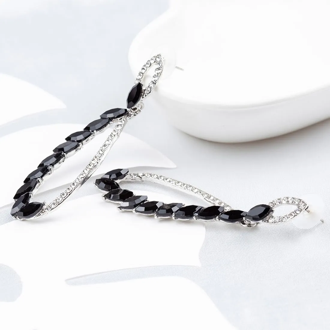 Kairangi Elegant Silver Plated Crystal Dangle Earrings for Women and Girls (Black)