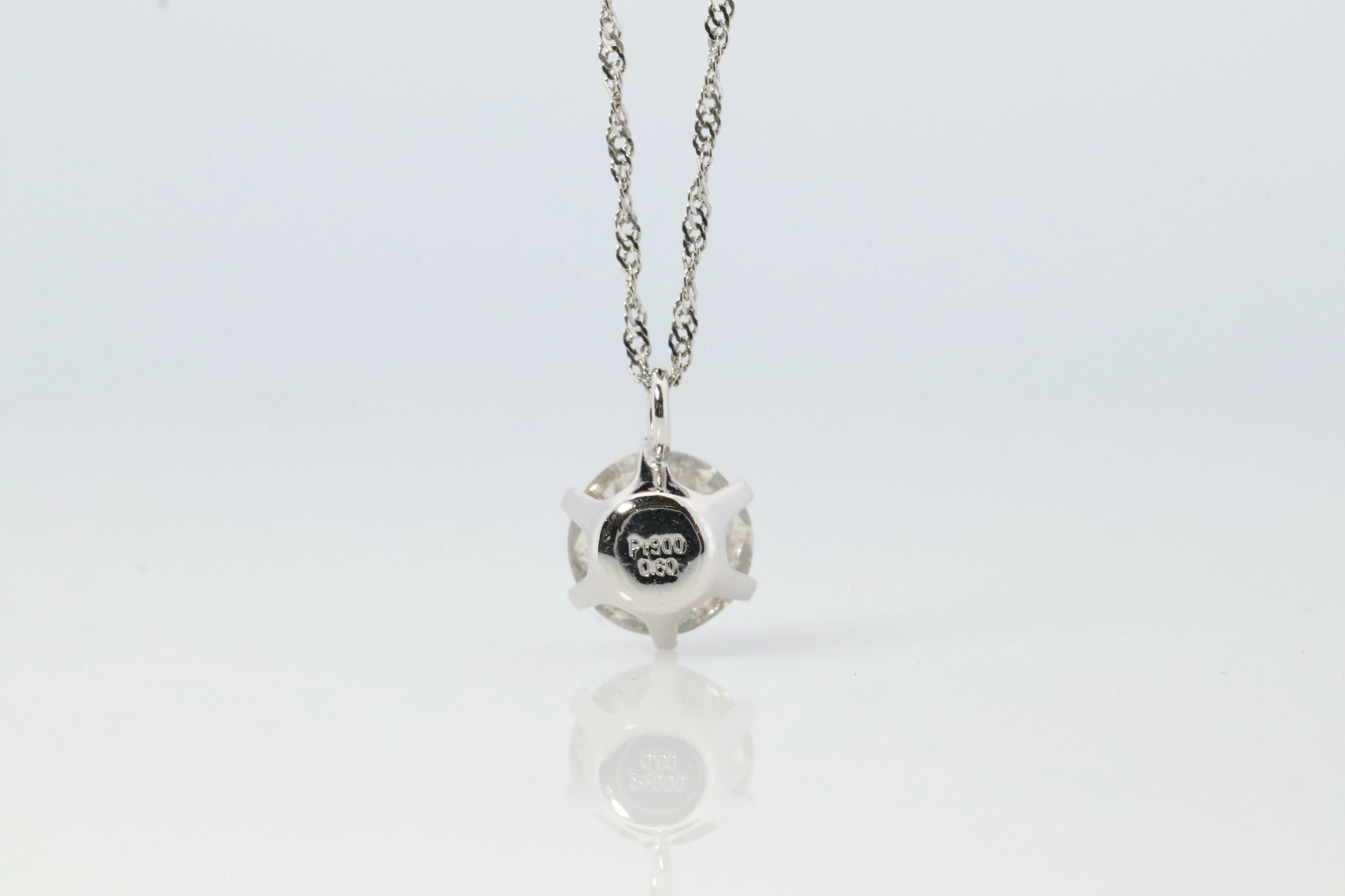 Large Diamond solitaire pendant. Platinum Pt900 Round diamond 0.6CT Necklace