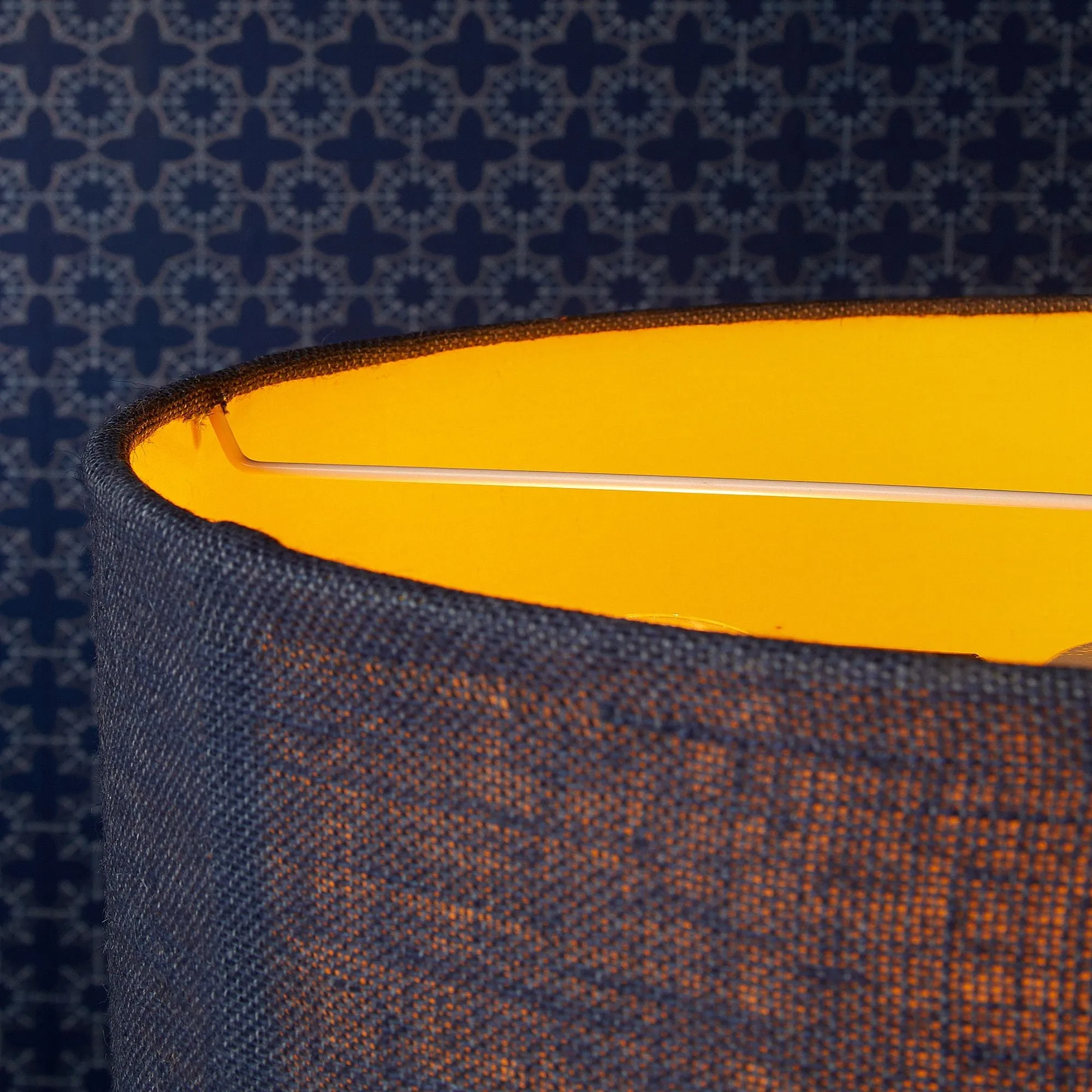 Larger Jute pendant in navy with baffle