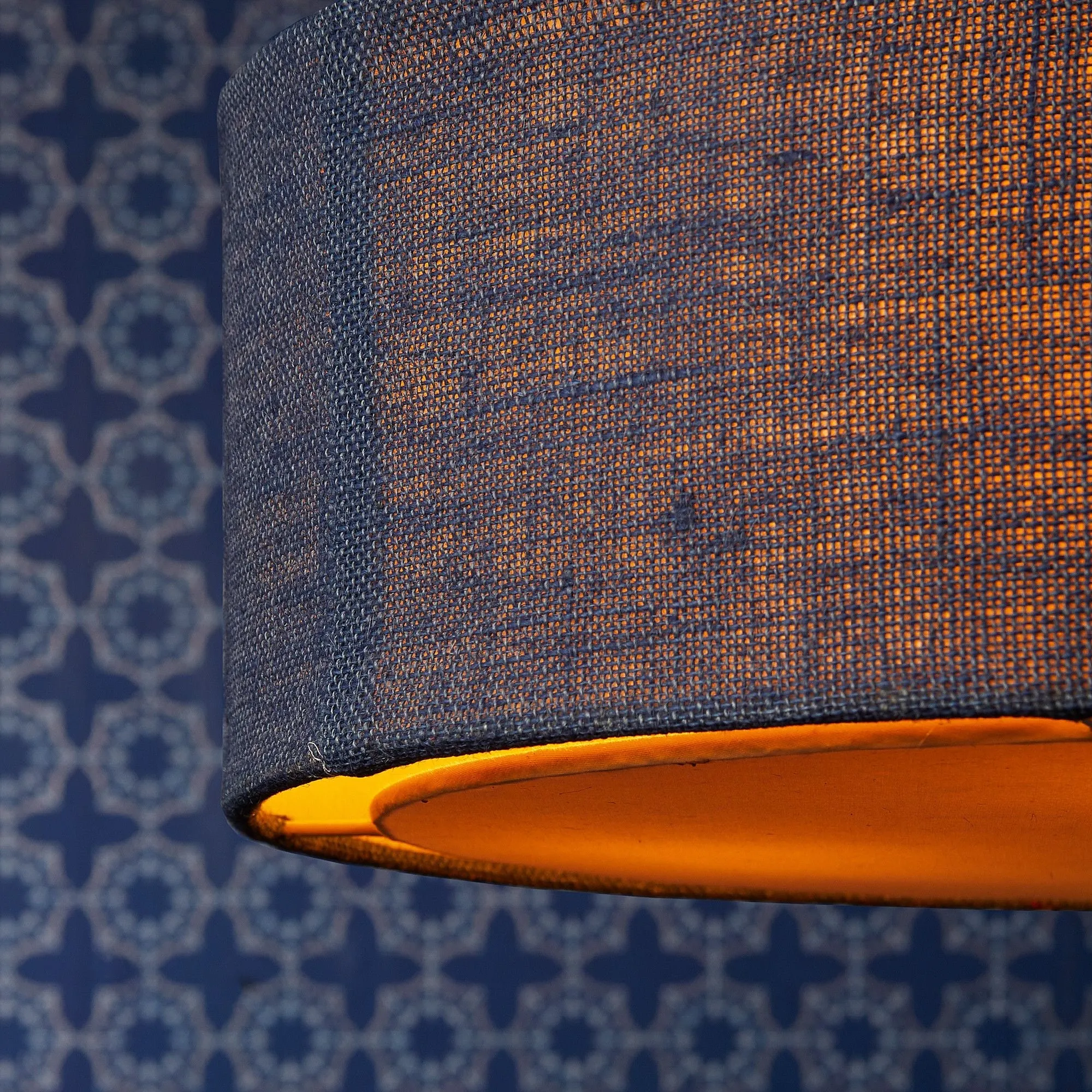 Larger Jute pendant in navy with baffle