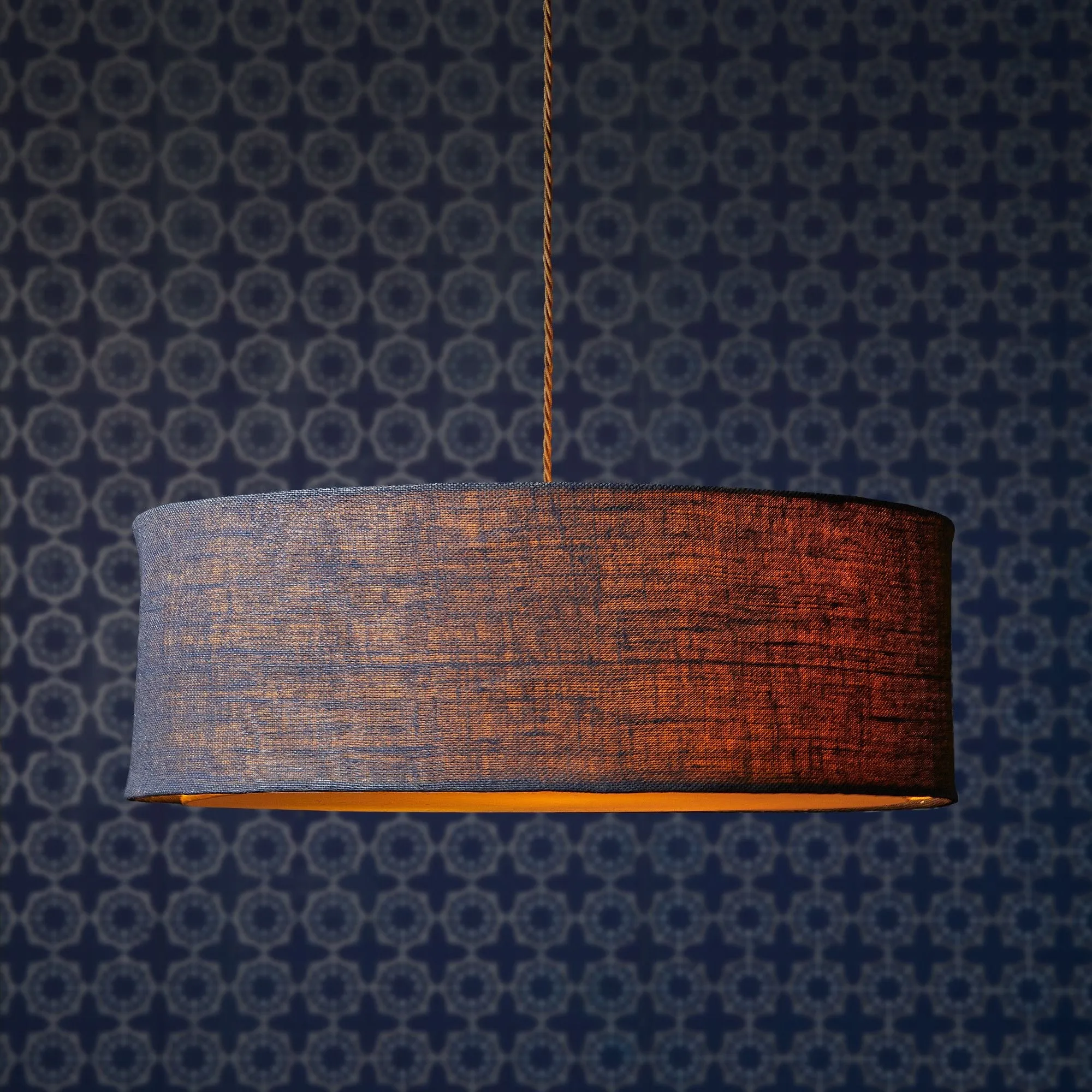 Larger Jute pendant in navy with baffle