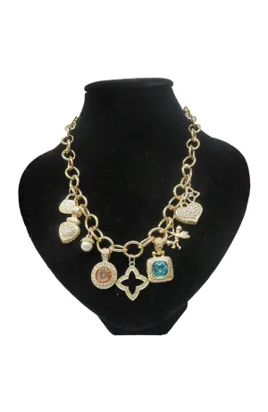 Lg Link Chain 9 Charm Necklace Gold