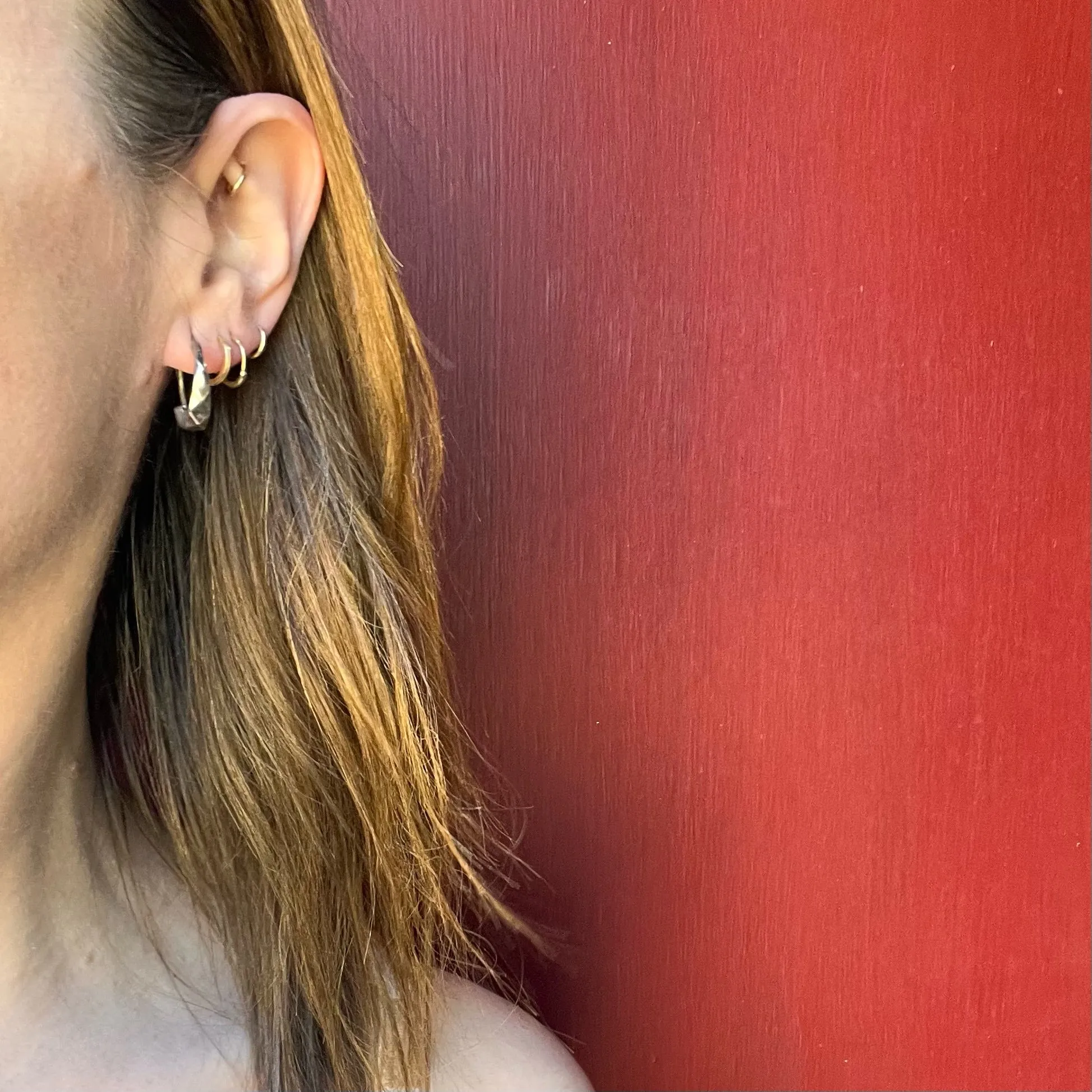 Lightweight Hammered Sterling Silver Hoops