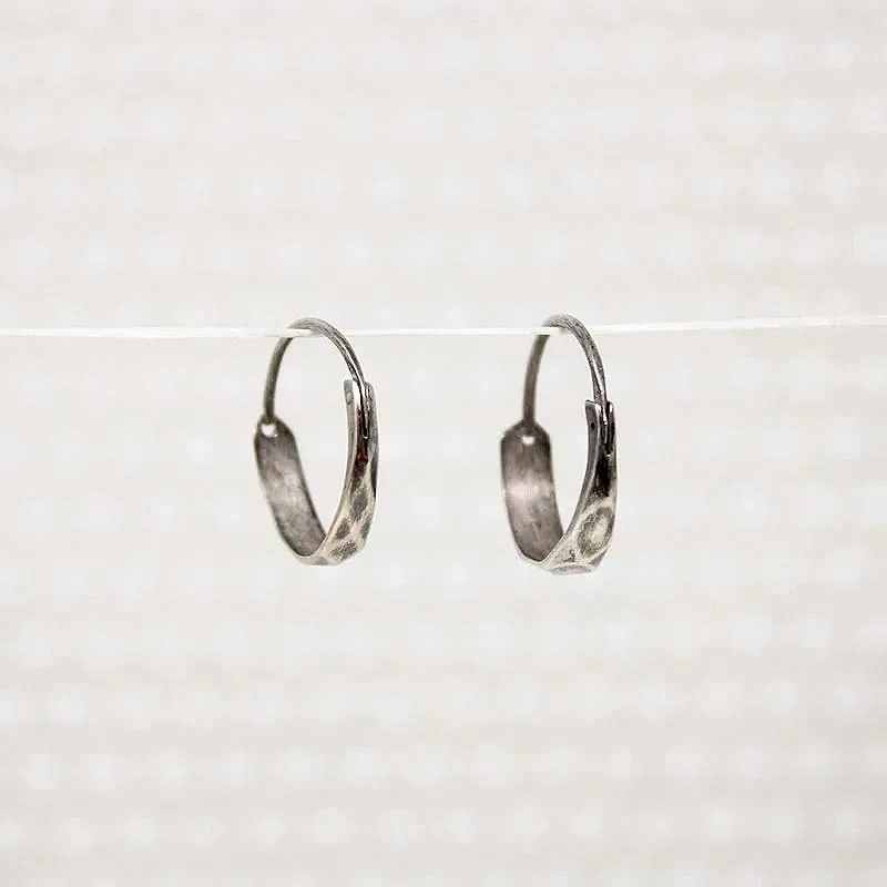 Lightweight Hammered Sterling Silver Hoops