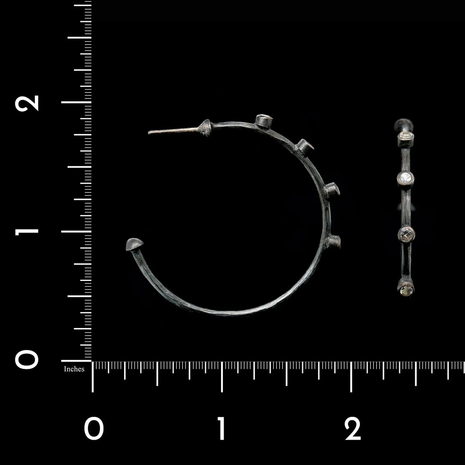 Lika Behar Oxidized Sterling Silver Estate White Sapphire Hoop Earrings
