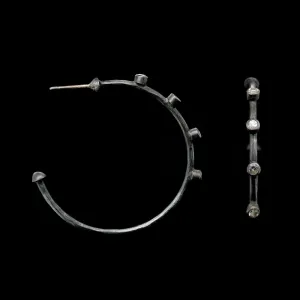 Lika Behar Oxidized Sterling Silver Estate White Sapphire Hoop Earrings