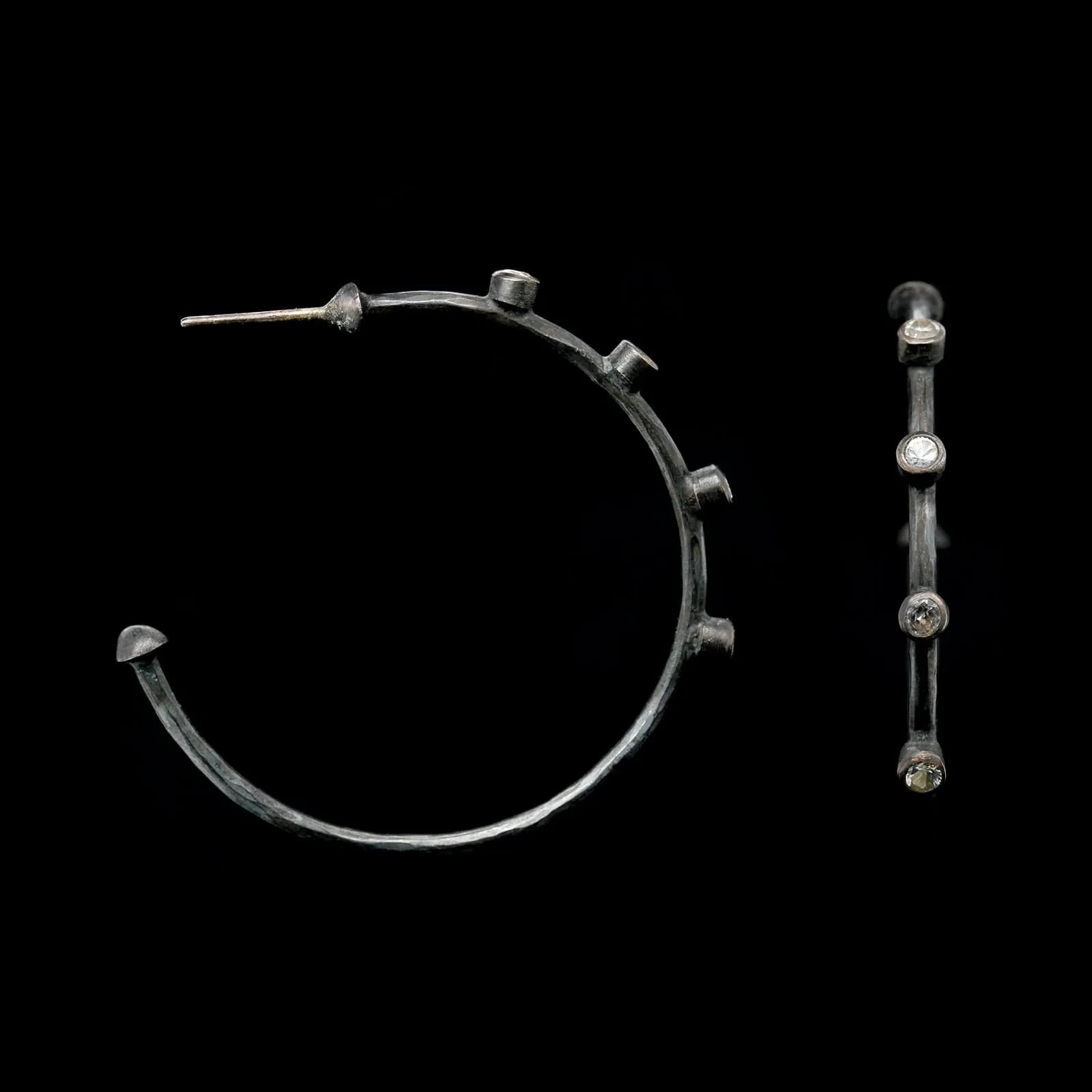 Lika Behar Oxidized Sterling Silver Estate White Sapphire Hoop Earrings