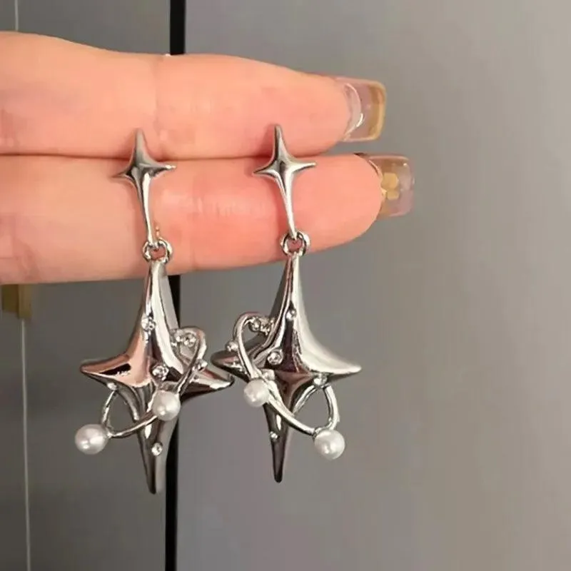 Liquid Silver Geometric Clip Earrings: Y2K Punk Accessory - Stylish Women's Jewelry