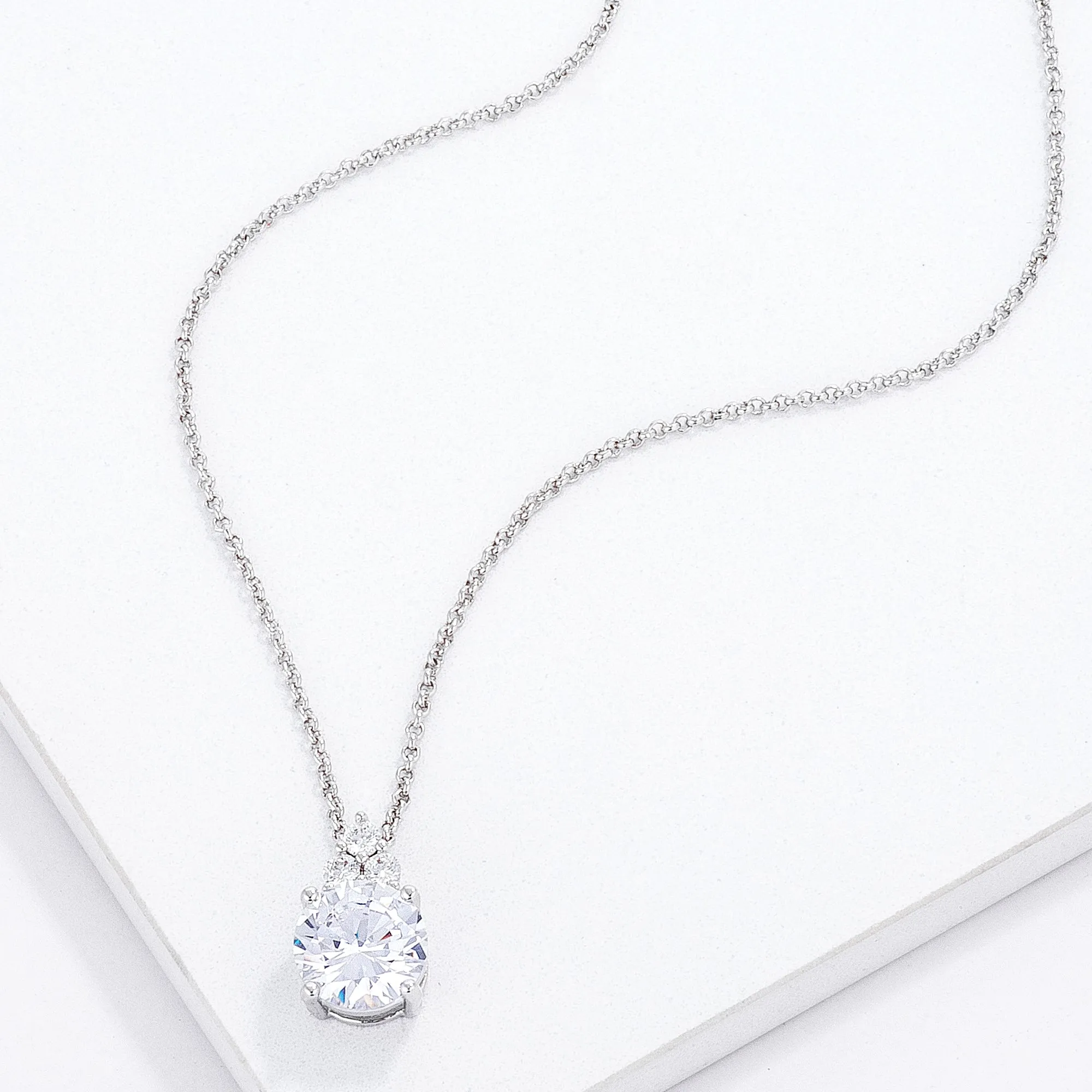 LOVCIA Elegant 9mm Clear CZ Pendant with Rhodium Plating