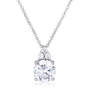 LOVCIA Elegant 9mm Clear CZ Pendant with Rhodium Plating