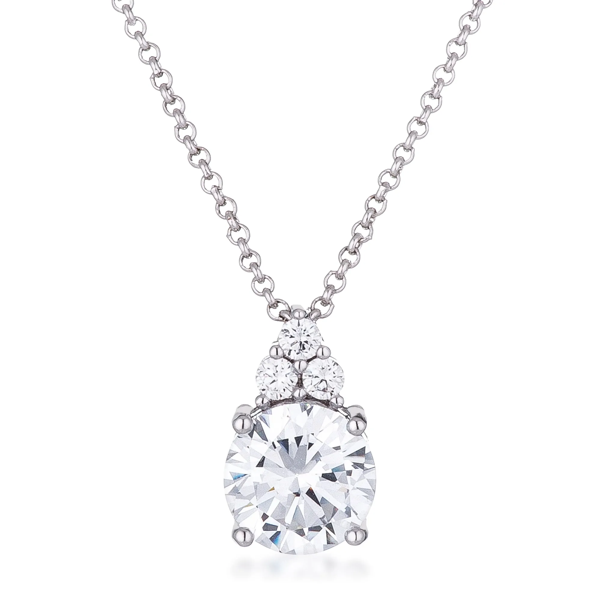 LOVCIA Elegant 9mm Clear CZ Pendant with Rhodium Plating