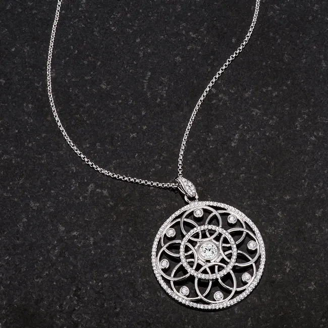 LOVCIA Rhodium-Plated Necklace with 1.4 Ct CZ and Interlocking Circles Design