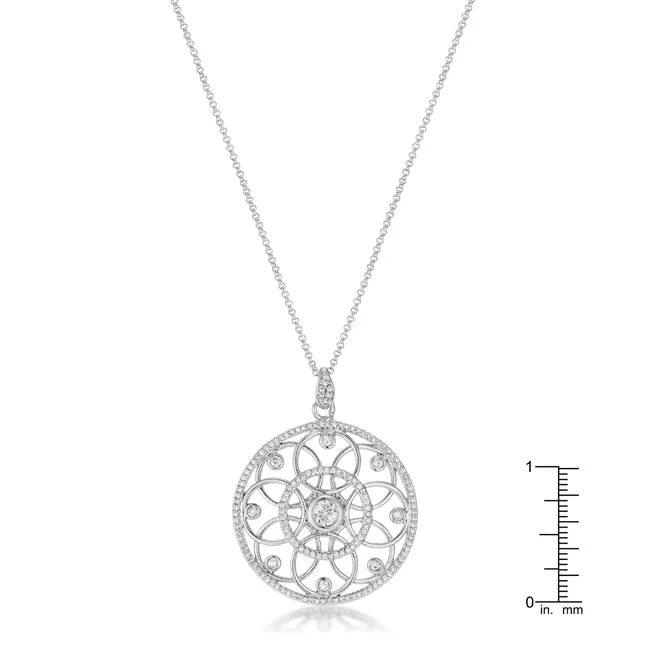 LOVCIA Rhodium-Plated Necklace with 1.4 Ct CZ and Interlocking Circles Design