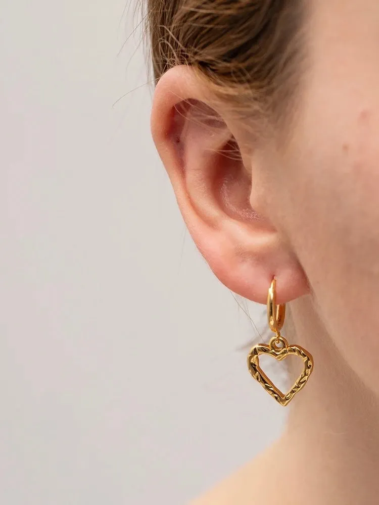 Love Heart Huggie Hoop Earrings