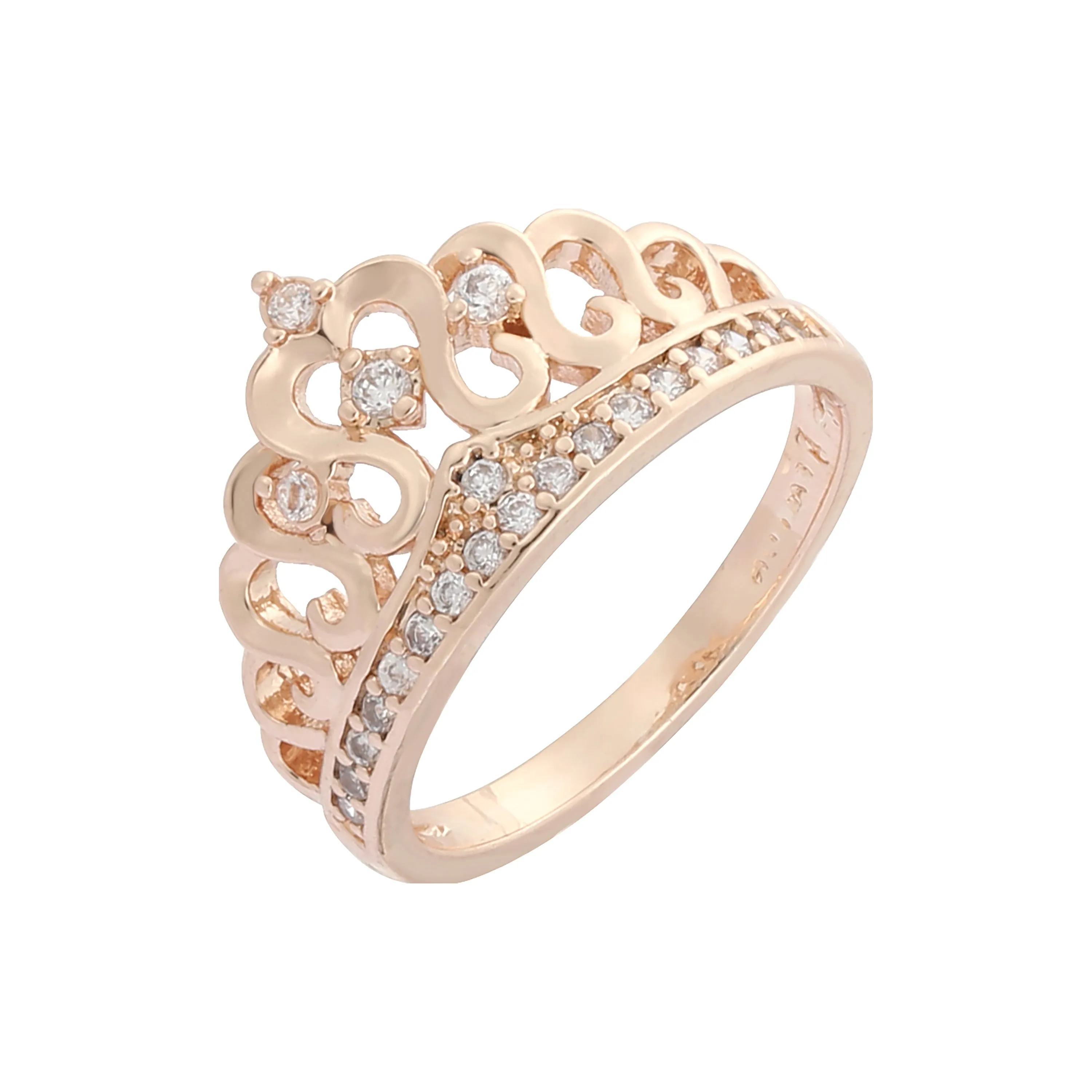 Luxurious white CZs cluster 14K Gold, Rose Gold, two tone Crown rings
