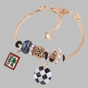 Mahjong & Checkerboard Black Bead Bracelet