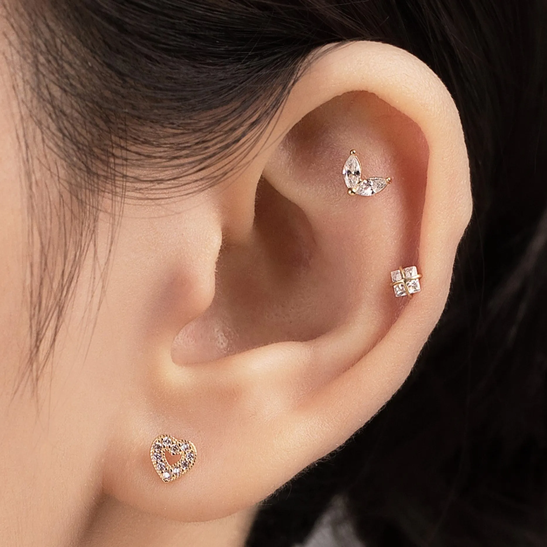 Mariposa Piercing in Yellow Gold with Cubic Zirconia