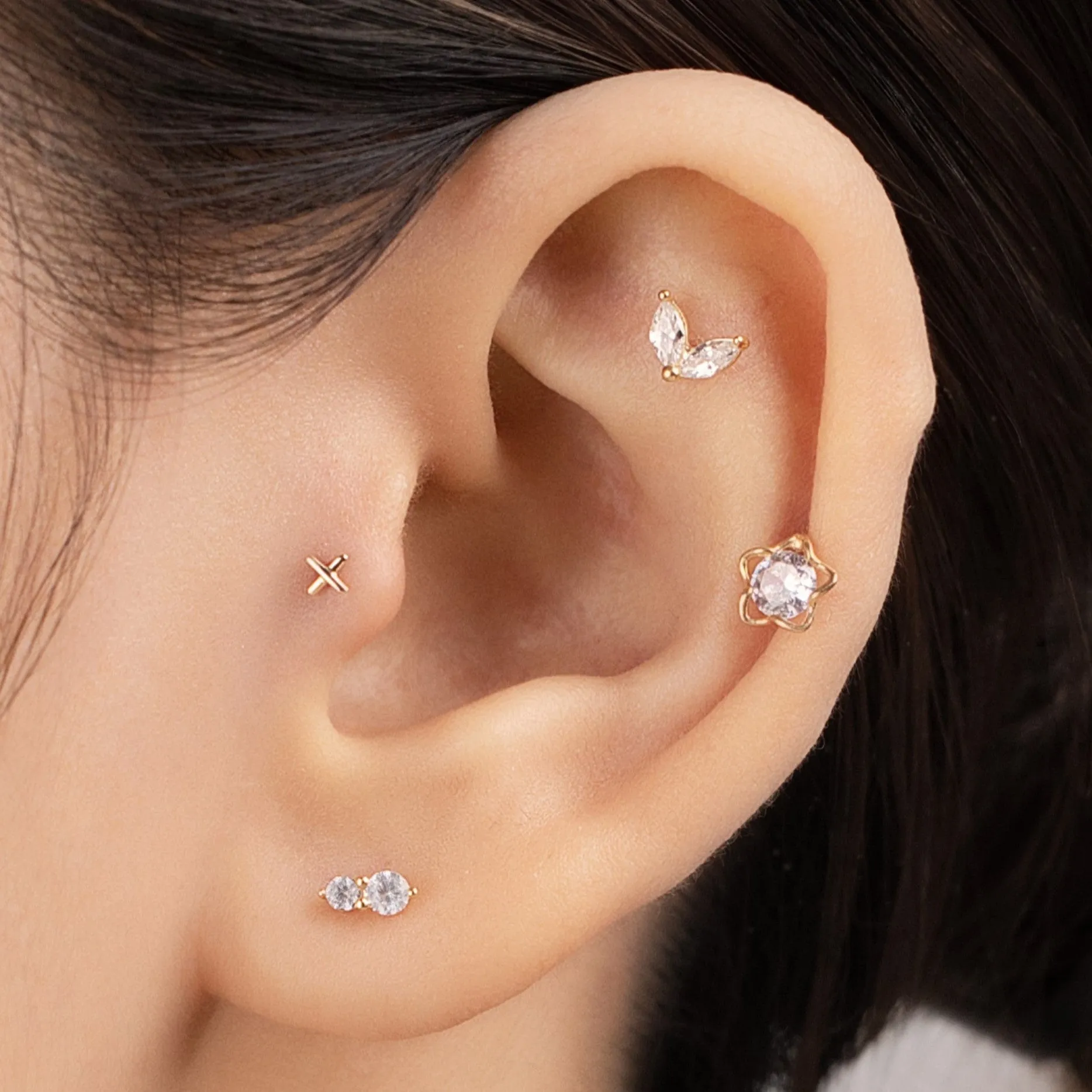 Mariposa Piercing in Yellow Gold with Cubic Zirconia