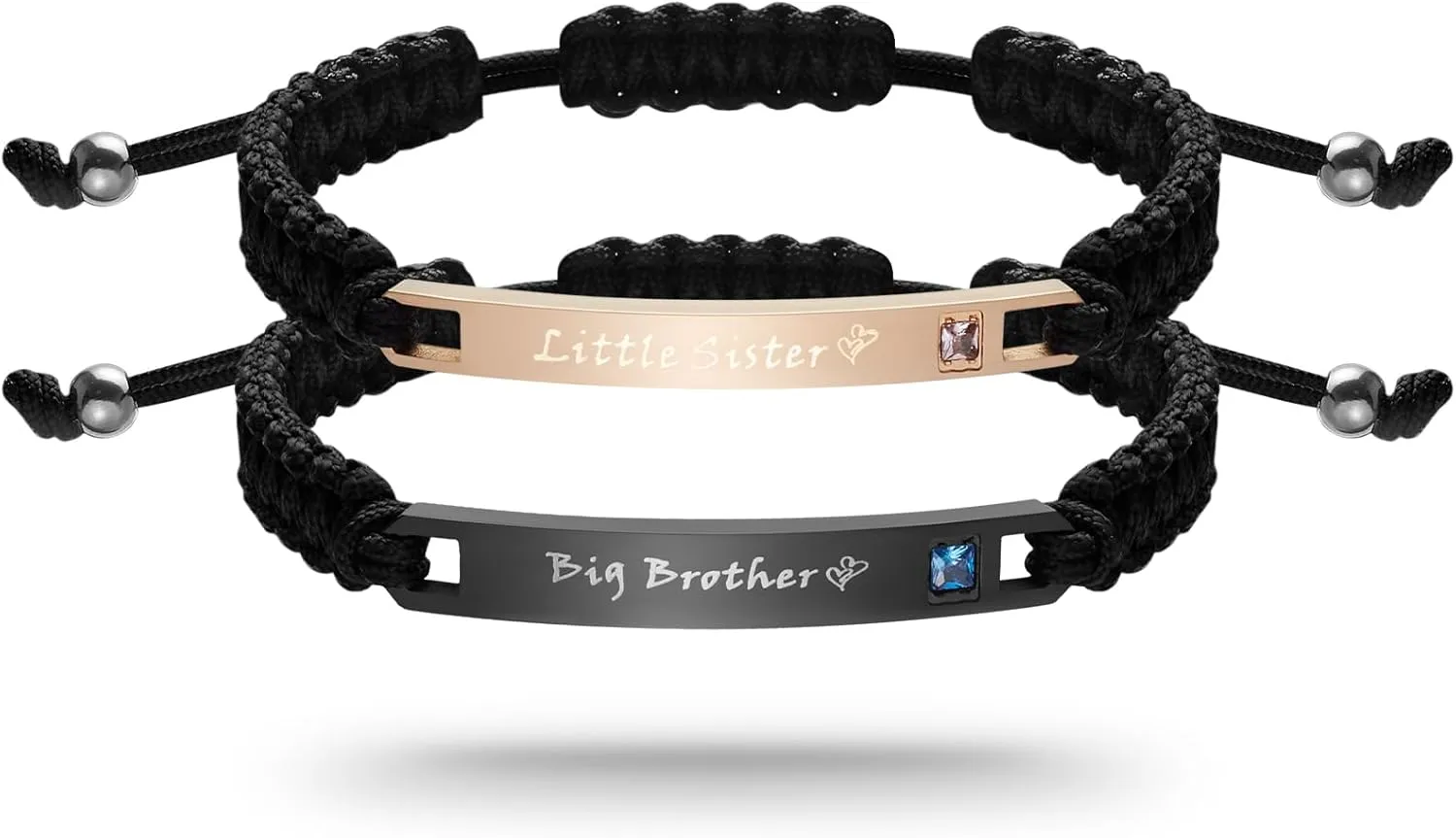 Matching Bracelets for His and Her-Stainless Steel Engraved Handmade Braided Rope Bracelet Birthday Anniversary Christmas Gift for Sister Brother BFF Friend Men Women Couple