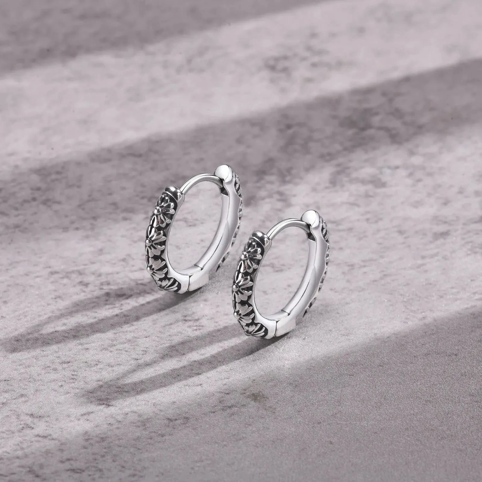 Men's Stylish Hoop Earrings, Waterproof Stainless Steel Round Huggie Hoops Vintage Gothic Ear Gifts for Him Jewelry