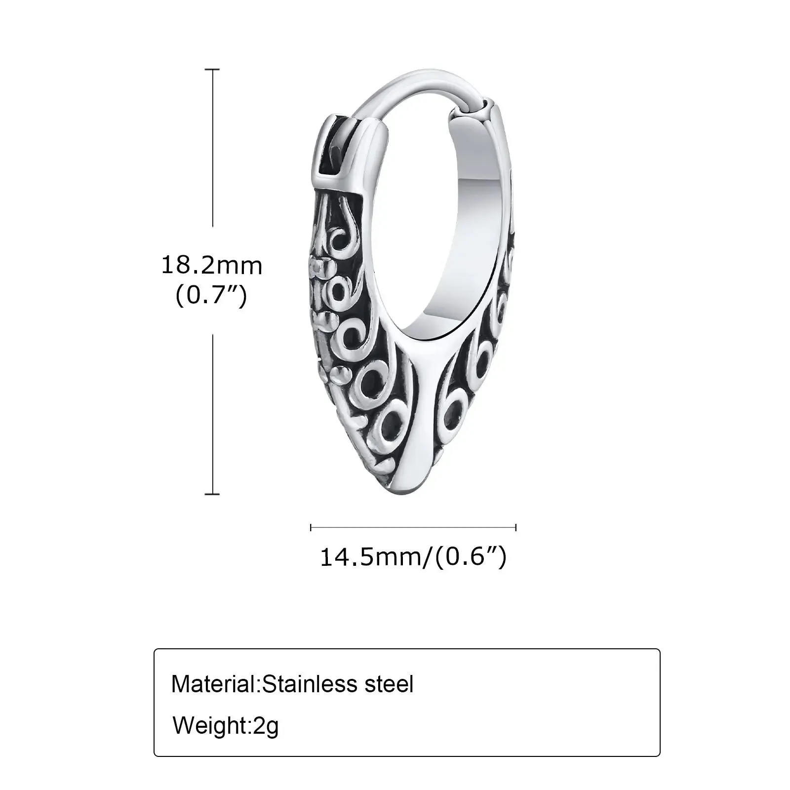 Men's Stylish Hoop Earrings, Waterproof Stainless Steel Round Huggie Hoops Vintage Gothic Ear Gifts for Him Jewelry