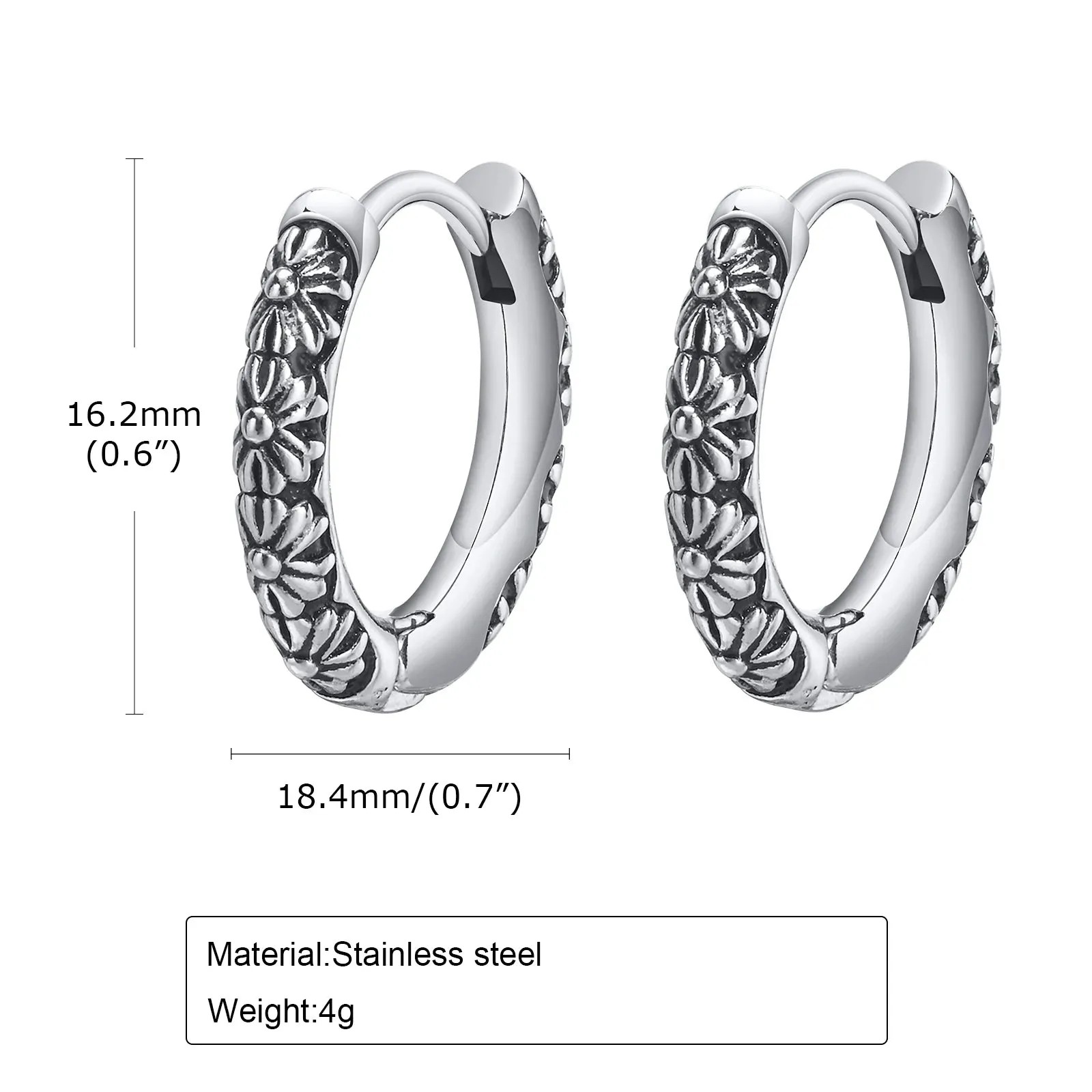 Men's Stylish Hoop Earrings, Waterproof Stainless Steel Round Huggie Hoops Vintage Gothic Ear Gifts for Him Jewelry