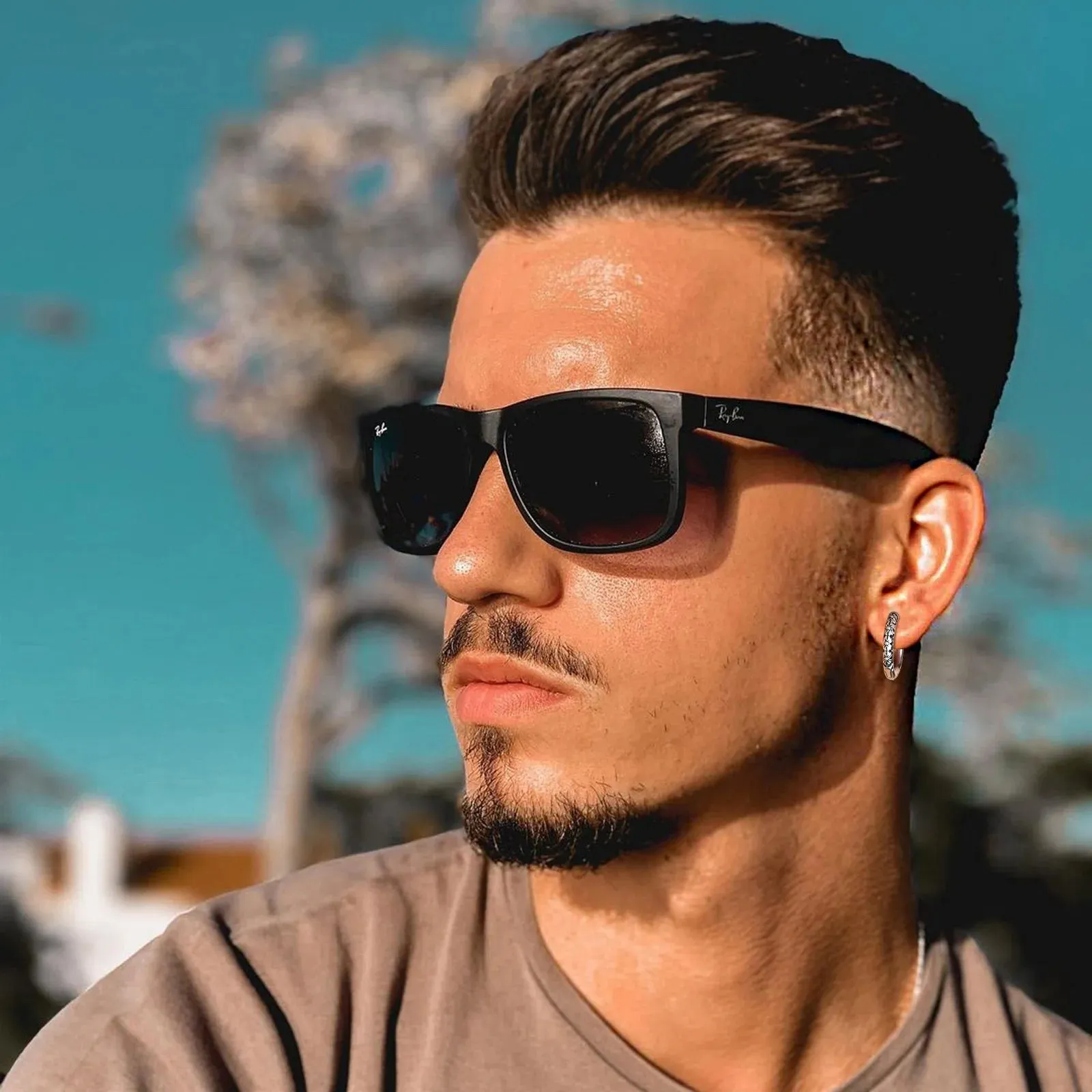 Men's Stylish Hoop Earrings, Waterproof Stainless Steel Round Huggie Hoops Vintage Gothic Ear Gifts for Him Jewelry