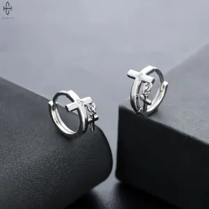 Men’s Trendy Double Cross Earrings – Stylish & Versatile Design