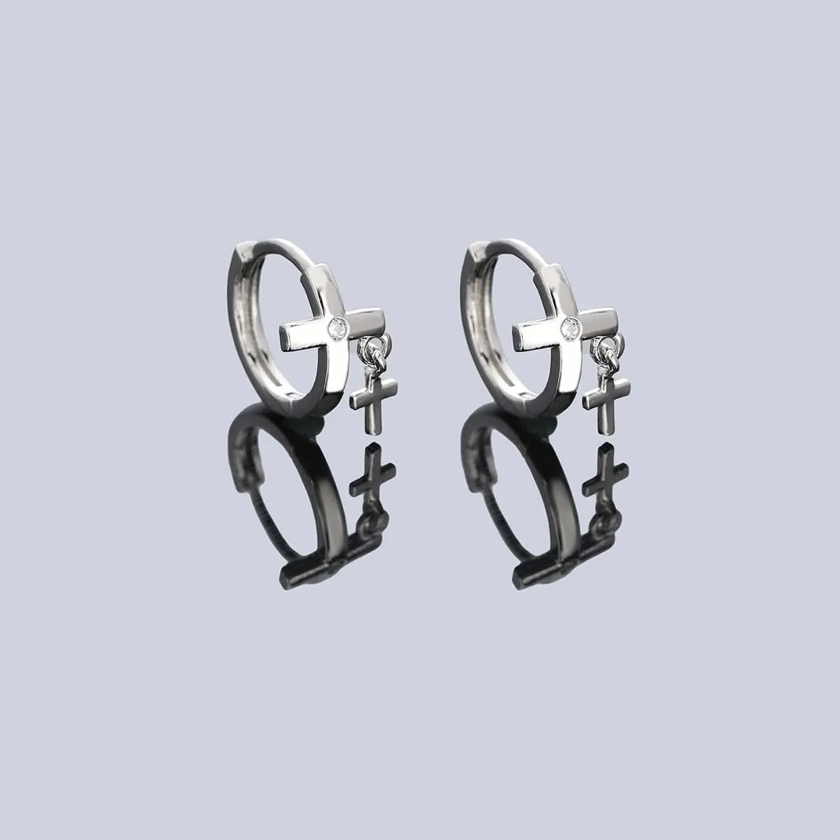 Men’s Trendy Double Cross Earrings – Stylish & Versatile Design