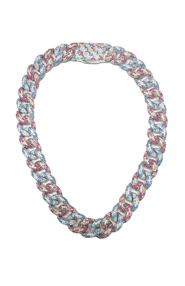 Multi Color Pave Large Link Necklace