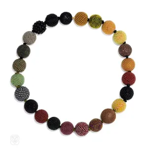 Multicolored glass and crystal beaded ball necklace