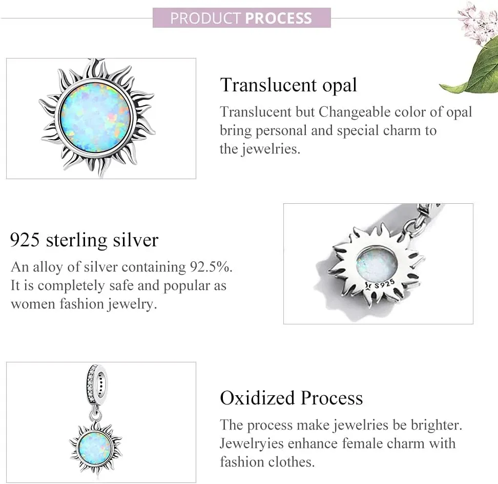 MUNDELL Authentic 925 Sterling Silver Sun Butterfly Heart Moon Lotus Shiny CZ Pendant Charm for Original Charm Bracelet or Bangle