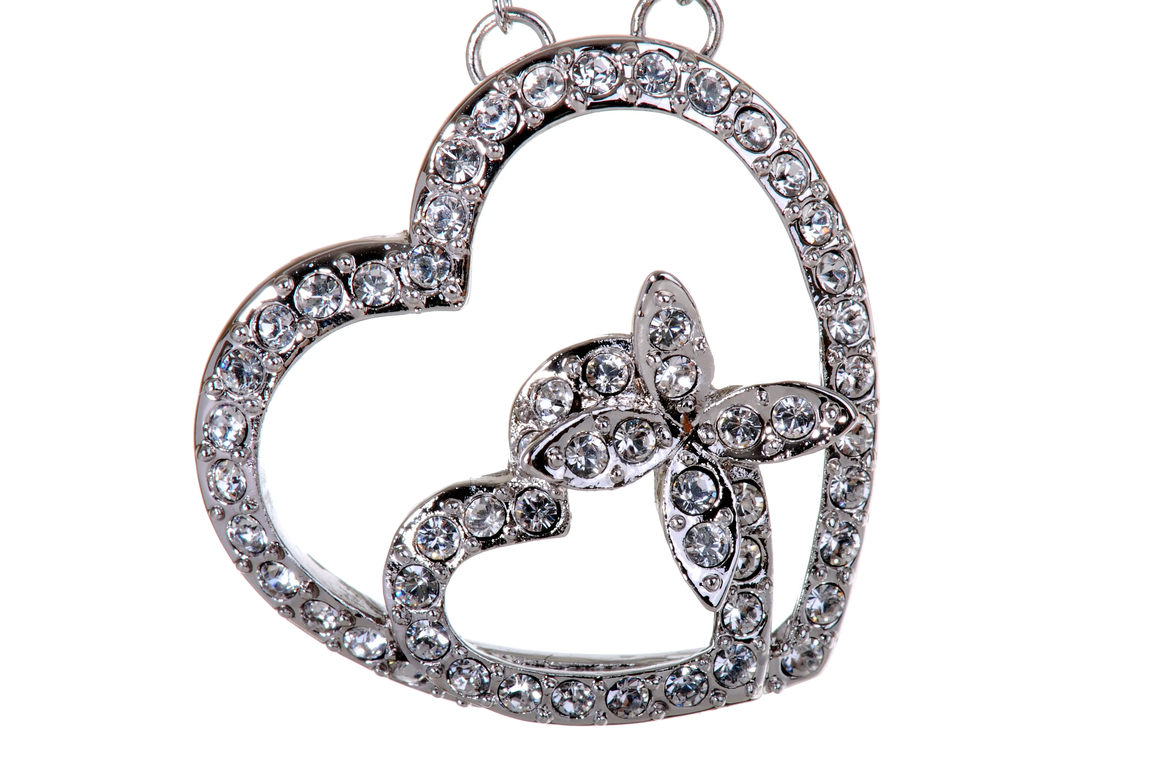 N7108 Heart In Heart Rhodium Swarovski Element Crystal Pendant Necklace
