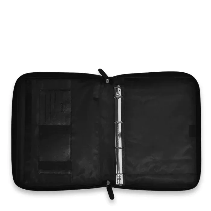 Nappa A4 Leather Zipped Folio with Removable Rings Black - Sale
