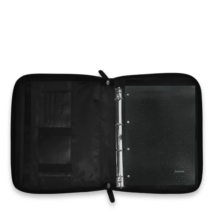 Nappa A4 Leather Zipped Folio with Removable Rings Black - Sale