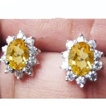 Natural Citrine Women Earrings - 925 Silver Gold Plated